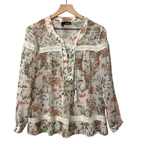 The Kooples Floral Botanical Lace Up Blouse Size XS - Picture 4 of 16